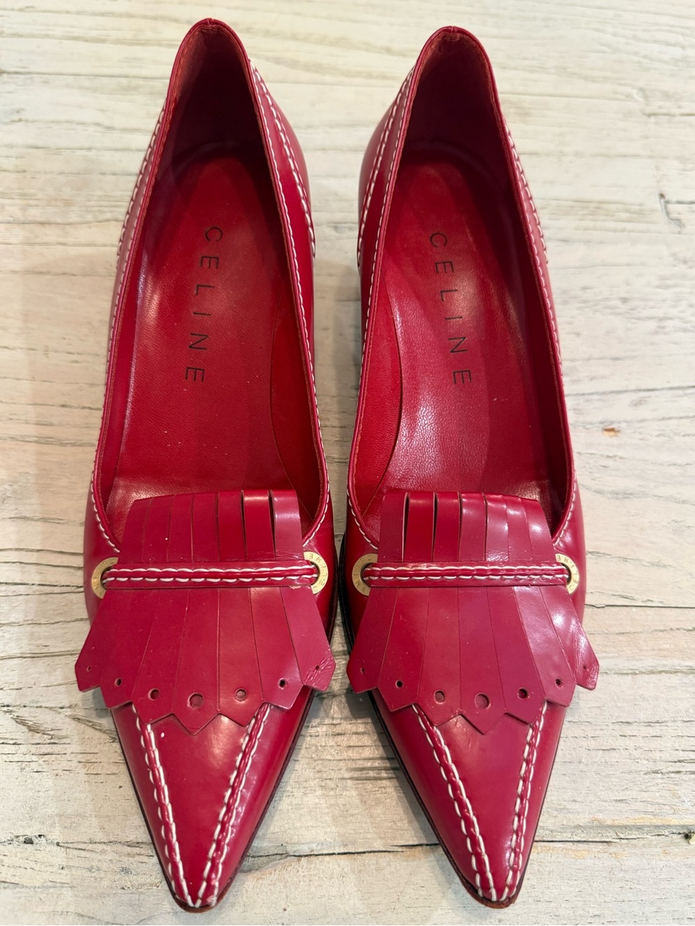 Celine Red Leather Kitten heels size 37 - Picture 3 of 13